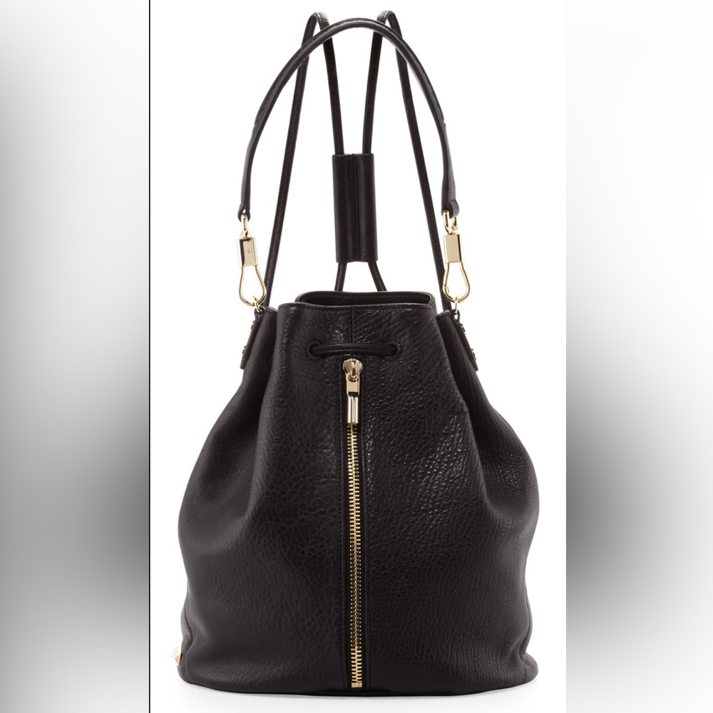Elizabeth and James Cynnie Pebbled Leather Drawstring Bucket Bag Black